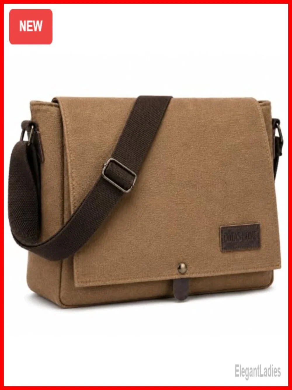 Men's Canvas Messenger Bag Compact Satchel PU Leather Trim Work